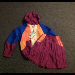 Vintage Colorblock Nylon Windbreaker Jacket Shorts